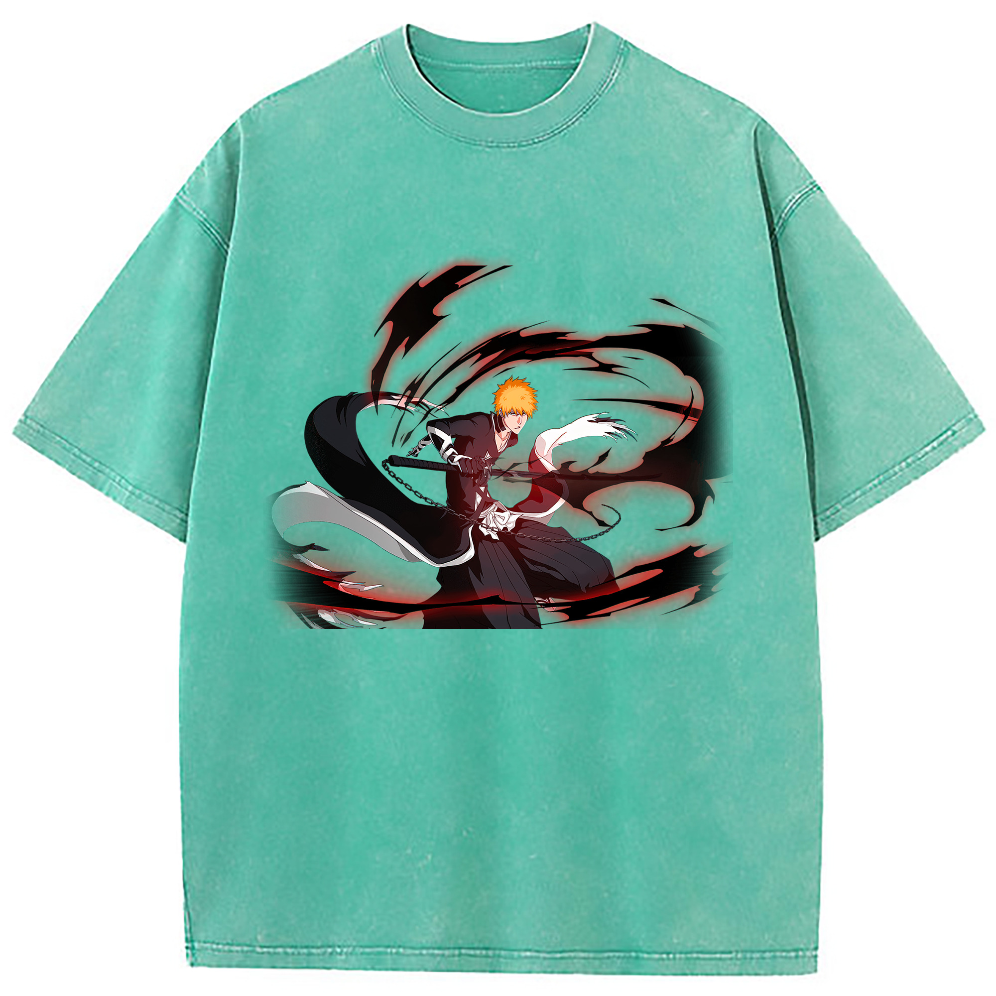 （画像用） ブリーチ 黒崎一護（くろさき いちご）BLEACH Kurosaki Ichigo 綿100% ヴィンテージ風 半袖Tシャツ（フロントプリント）